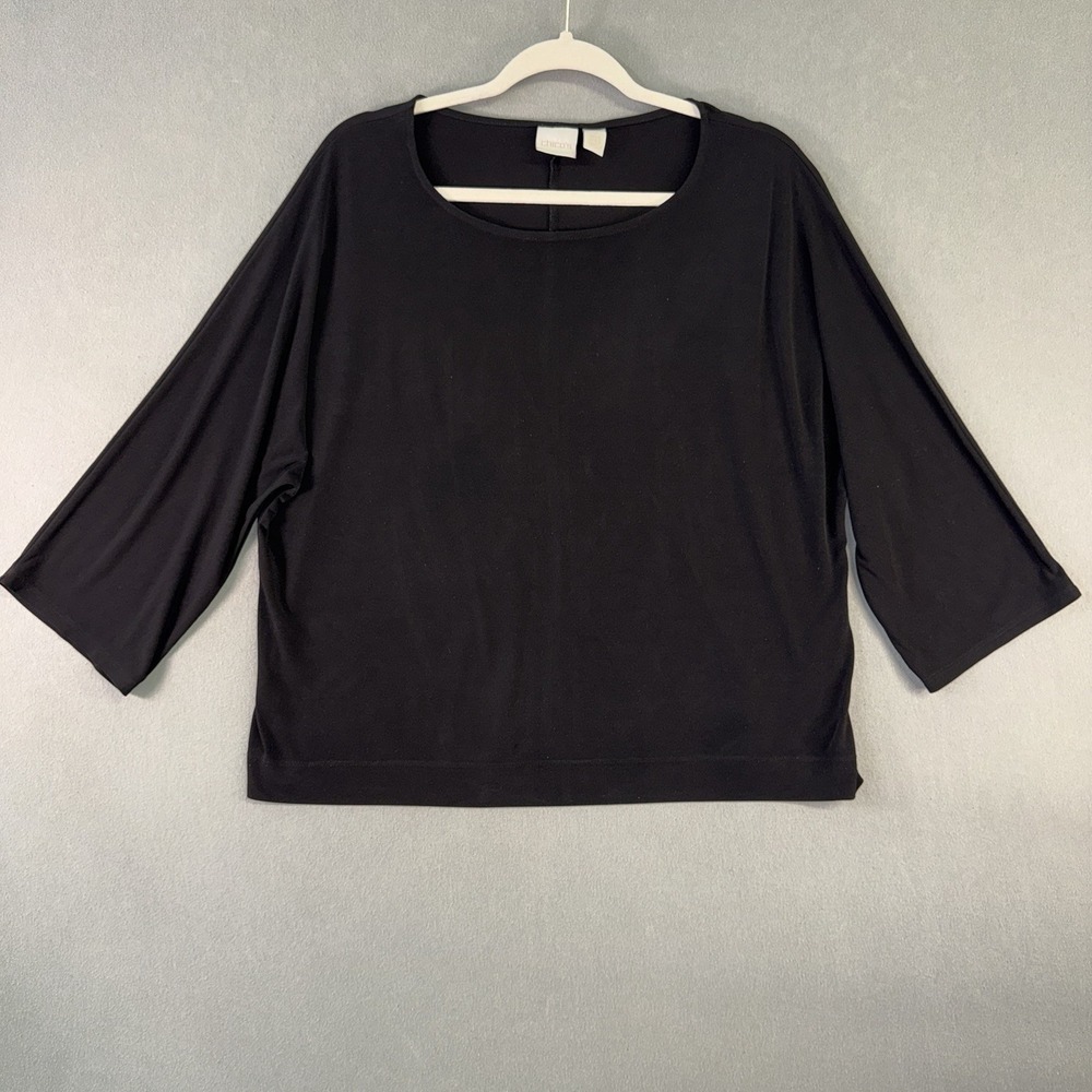 Women's Chico's 3/4 Sleeve Stretch Scoop Neck Top Black Size 3